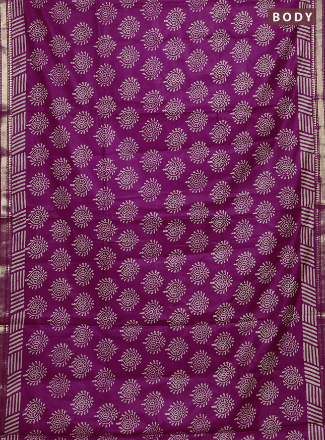 Semi bhagalpuri saree deep purple with allover prints and zari woven border