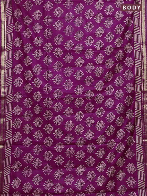 Semi bhagalpuri saree deep purple with allover prints and zari woven border