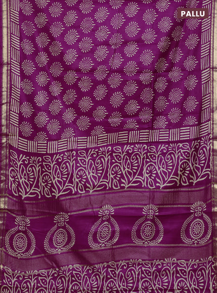 Semi bhagalpuri saree deep purple with allover prints and zari woven border