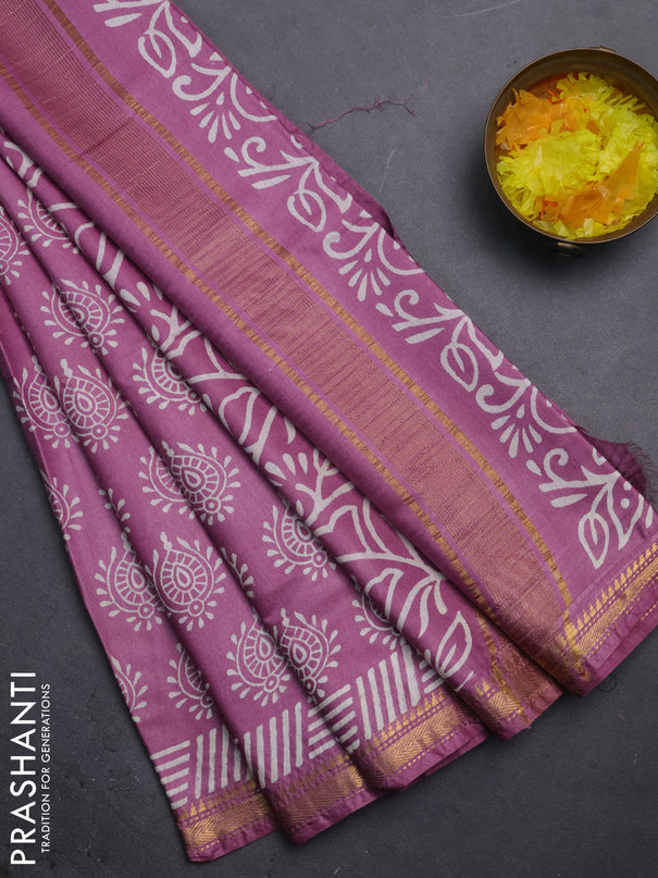 Semi bhagalpuri saree lavender with allover prints and zari woven border