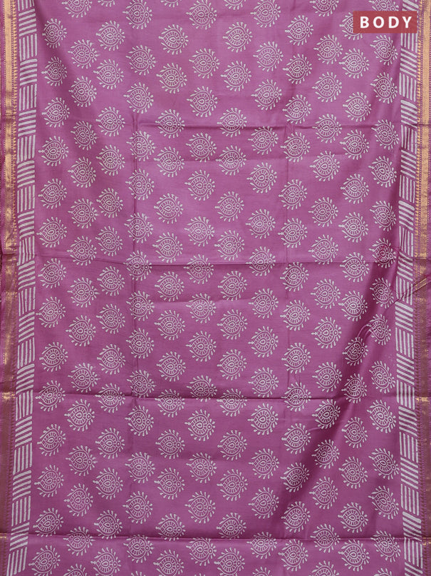Semi bhagalpuri saree lavender with allover prints and zari woven border