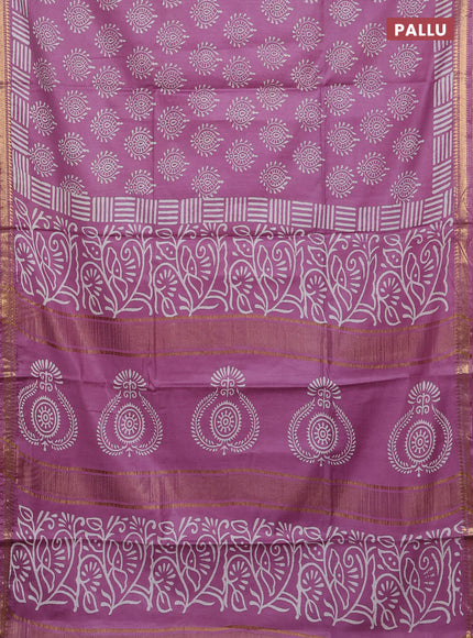 Semi bhagalpuri saree lavender with allover prints and zari woven border
