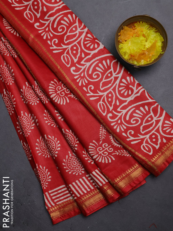 Semi bhagalpuri saree red with allover prints and zari woven border