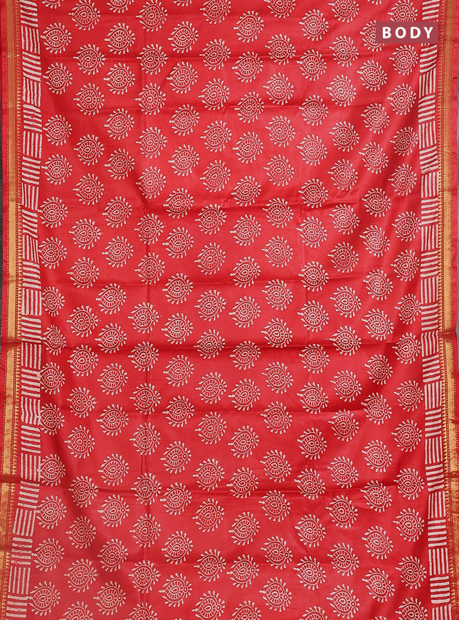 Semi bhagalpuri saree red with allover prints and zari woven border