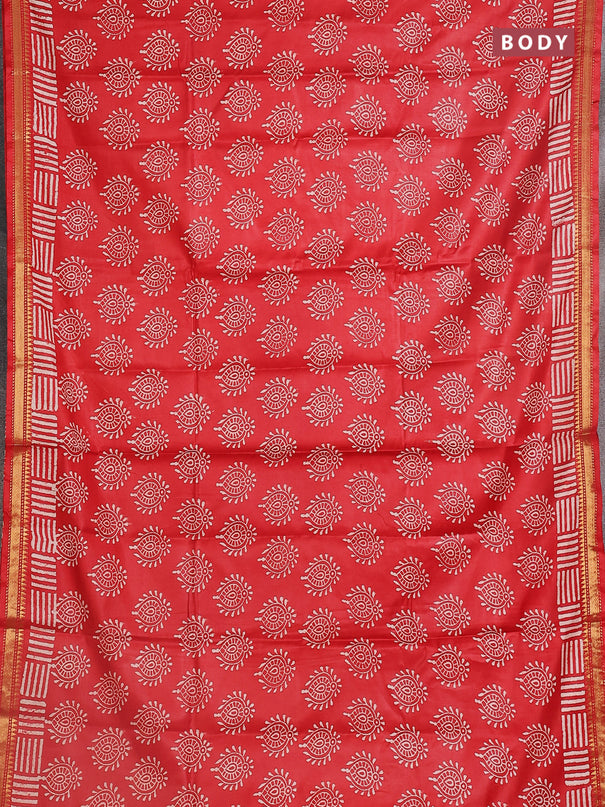 Semi bhagalpuri saree red with allover prints and zari woven border