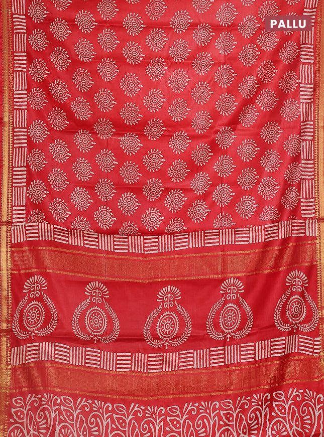 Semi bhagalpuri saree red with allover prints and zari woven border