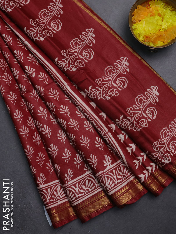 Semi bhagalpuri saree maroon with allover prints and zari woven border