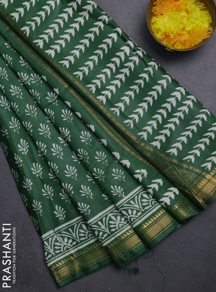 Semi bhagalpuri saree green with allover prints and zari woven border