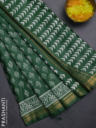 Semi bhagalpuri saree green with allover prints and zari woven border