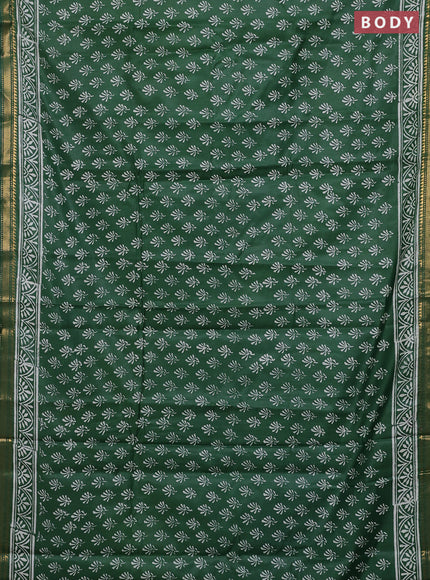Semi bhagalpuri saree green with allover prints and zari woven border