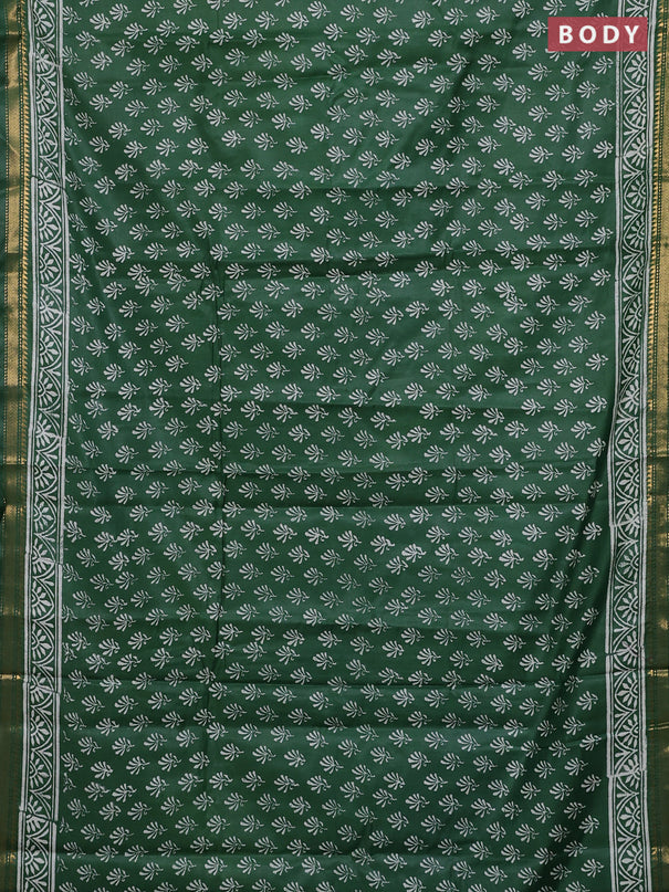 Semi bhagalpuri saree green with allover prints and zari woven border