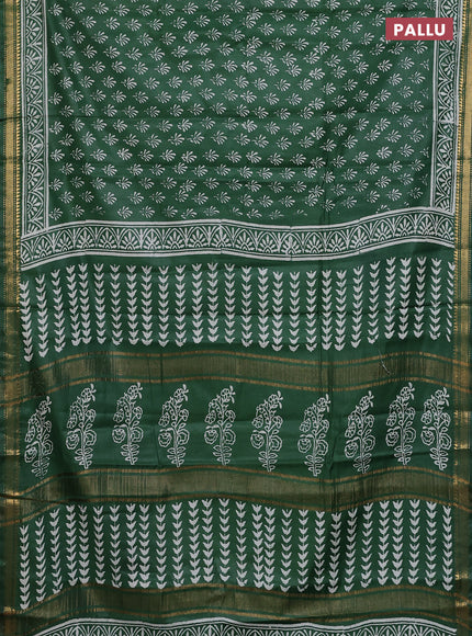 Semi bhagalpuri saree green with allover prints and zari woven border