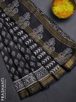 Semi bhagalpuri saree black with allover prints and zari woven border