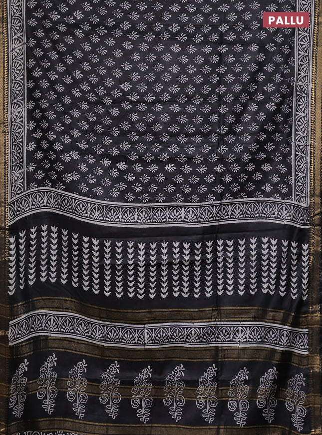 Semi bhagalpuri saree black with allover prints and zari woven border