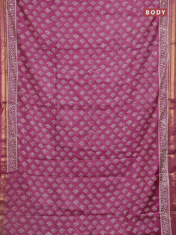 Semi bhagalpuri saree purple with allover prints and zari woven border