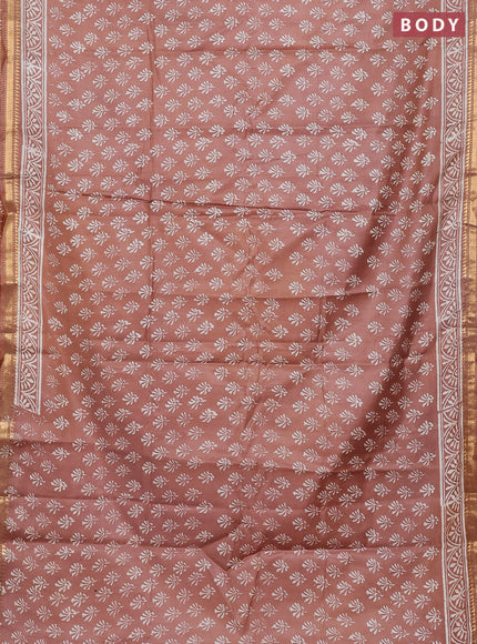 Semi bhagalpuri saree brown with allover prints and zari woven border
