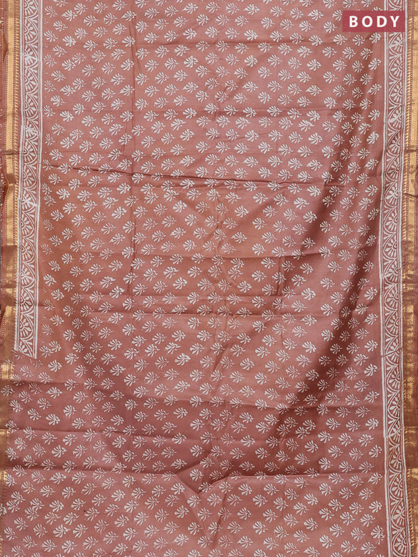 Semi bhagalpuri saree brown with allover prints and zari woven border