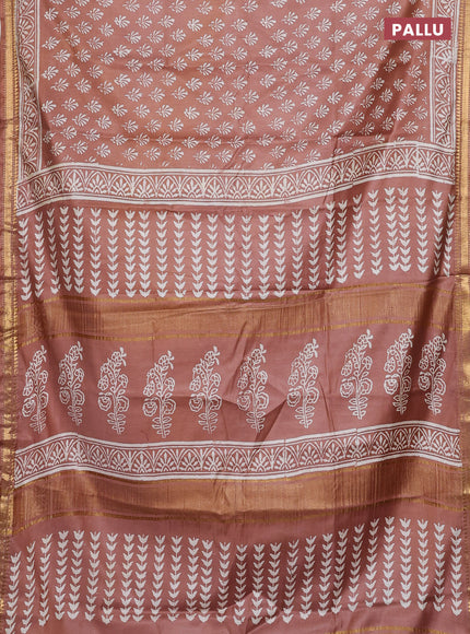 Semi bhagalpuri saree brown with allover prints and zari woven border