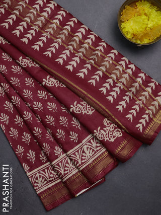 Semi bhagalpuri saree maroon with allover prints and zari woven border