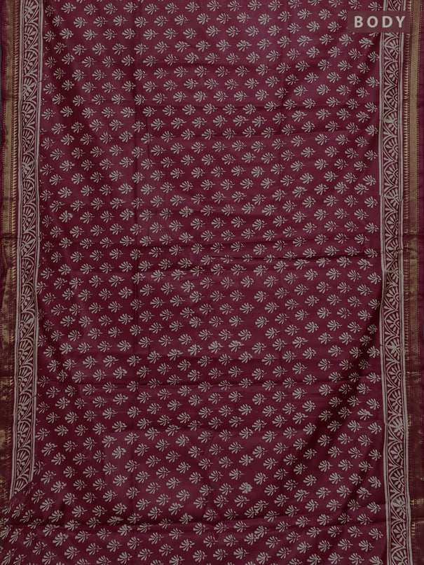 Semi bhagalpuri saree maroon with allover prints and zari woven border