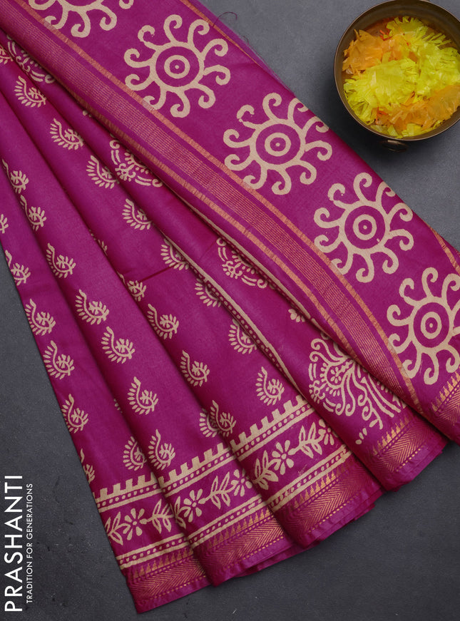 Semi bhagalpuri saree pink with allover prints and zari woven border