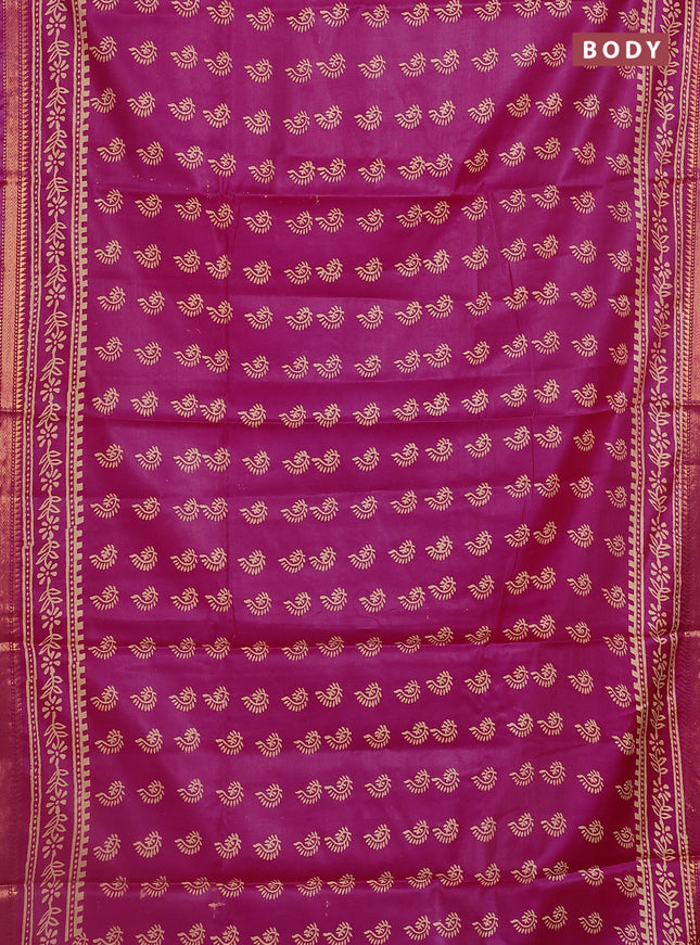 Semi bhagalpuri saree pink with allover prints and zari woven border