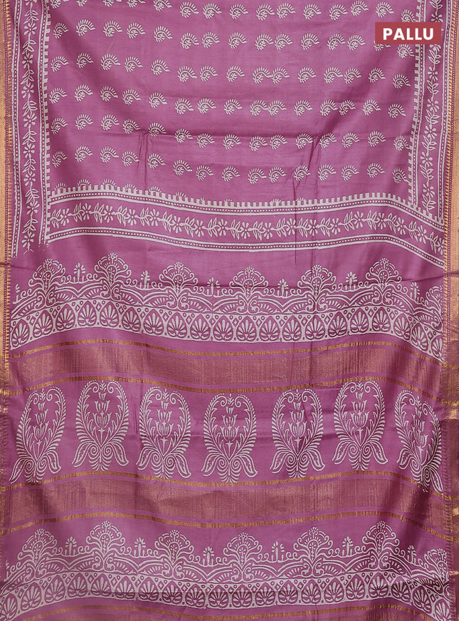 Semi bhagalpuri saree lavender with allover prints and zari woven border