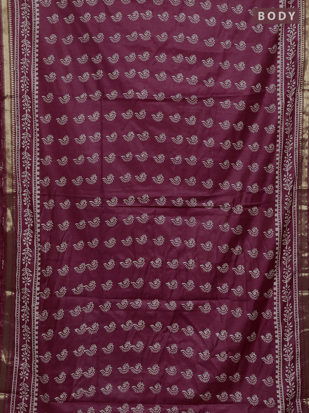 Semi bhagalpuri saree maroon with allover prints and zari woven border