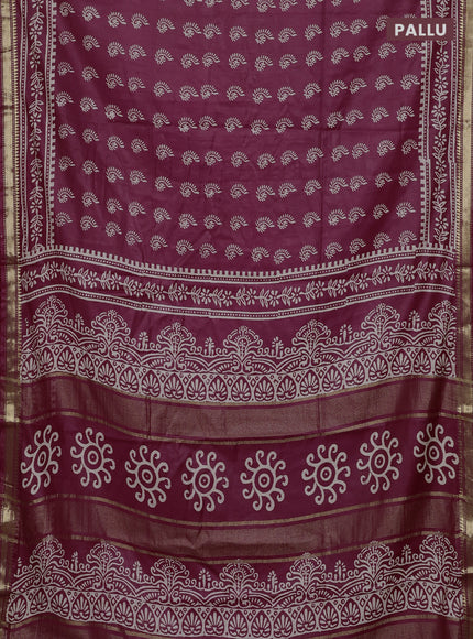 Semi bhagalpuri saree maroon with allover prints and zari woven border