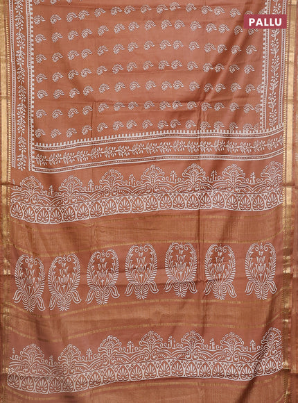 Semi bhagalpuri saree sandal with allover prints and zari woven border