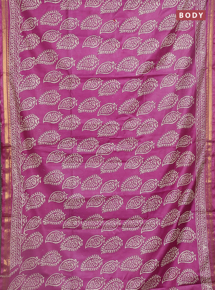Semi bhagalpuri saree purple with allover prints and zari woven border