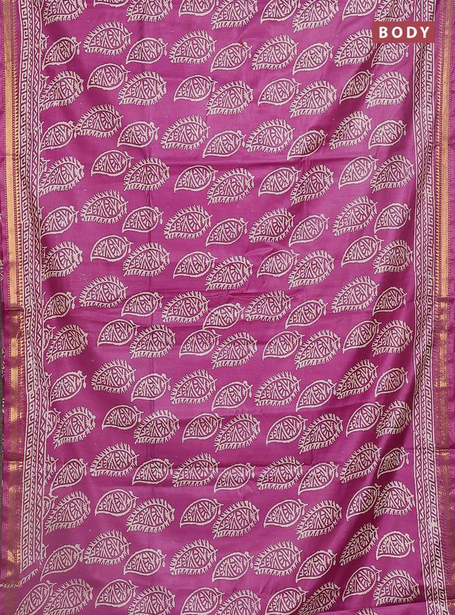 Semi bhagalpuri saree purple with allover prints and zari woven border