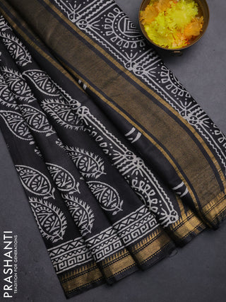 Semi bhagalpuri saree black with allover prints and zari woven border