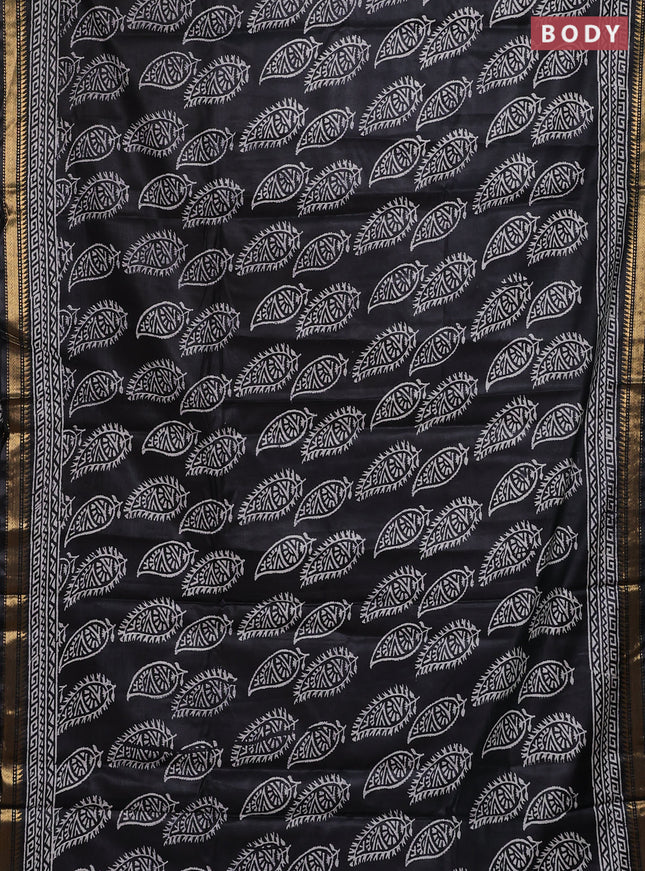 Semi bhagalpuri saree black with allover prints and zari woven border