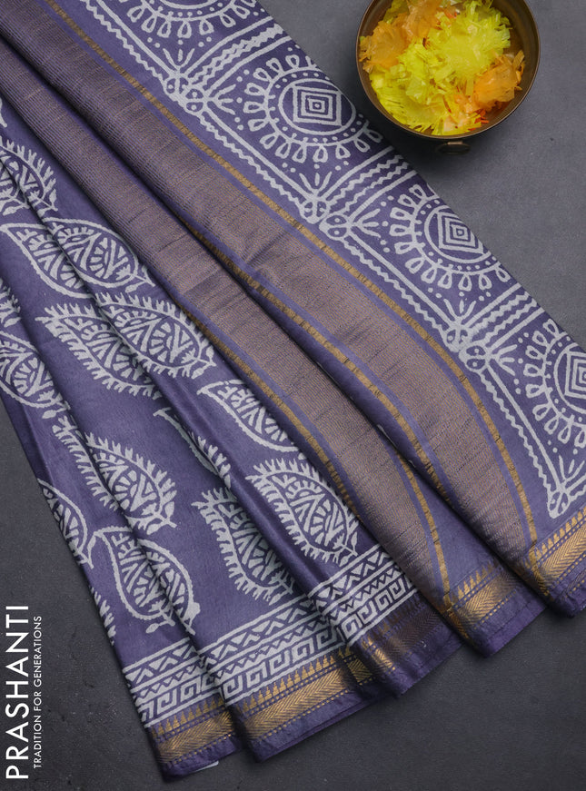 Semi bhagalpuri saree grey with allover prints and zari woven border
