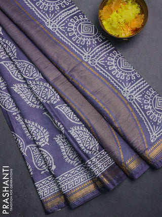 Semi bhagalpuri saree grey with allover prints and zari woven border