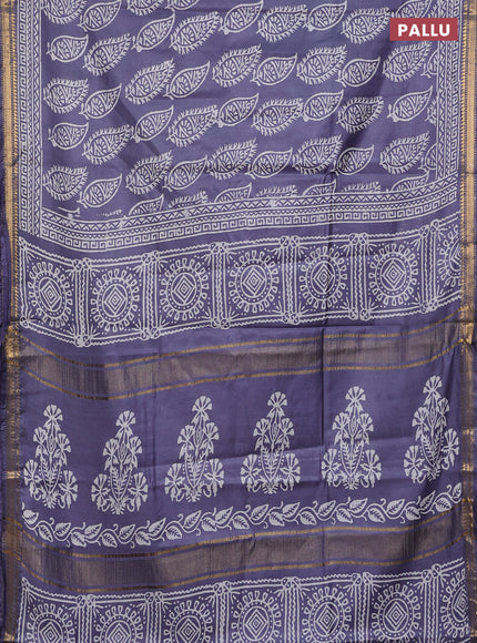 Semi bhagalpuri saree grey with allover prints and zari woven border