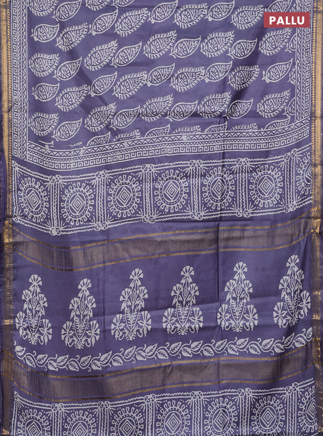 Semi bhagalpuri saree grey with allover prints and zari woven border