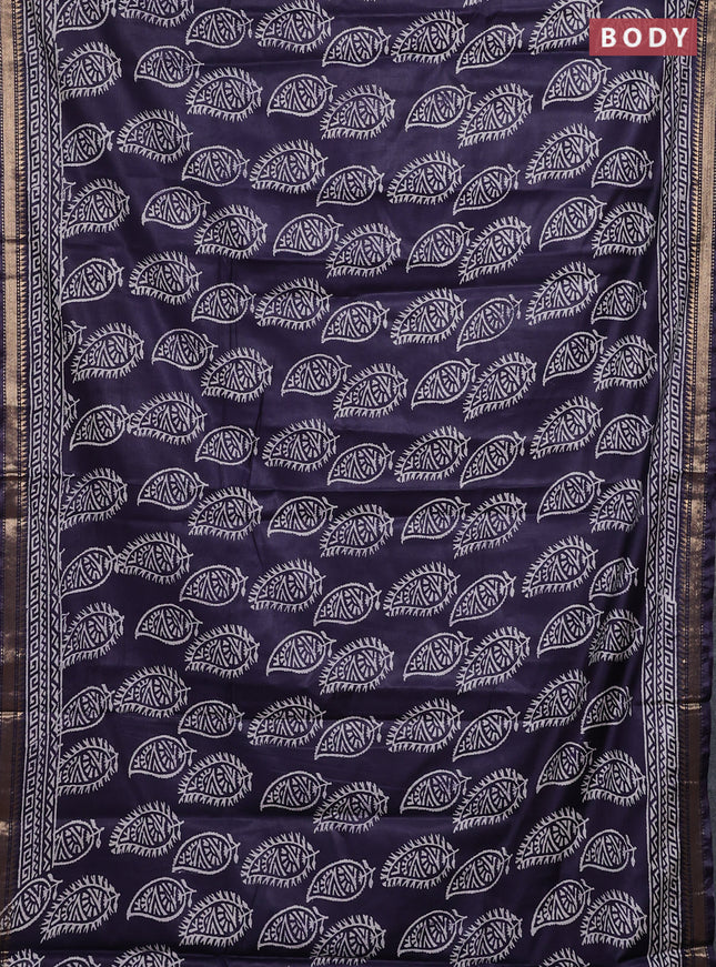 Semi bhagalpuri saree deep jamun with allover prints and zari woven border