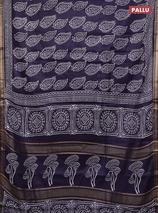 Semi bhagalpuri saree deep jamun with allover prints and zari woven border
