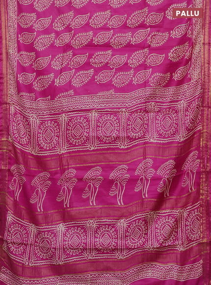 Semi bhagalpuri saree pink with allover prints and zari woven border