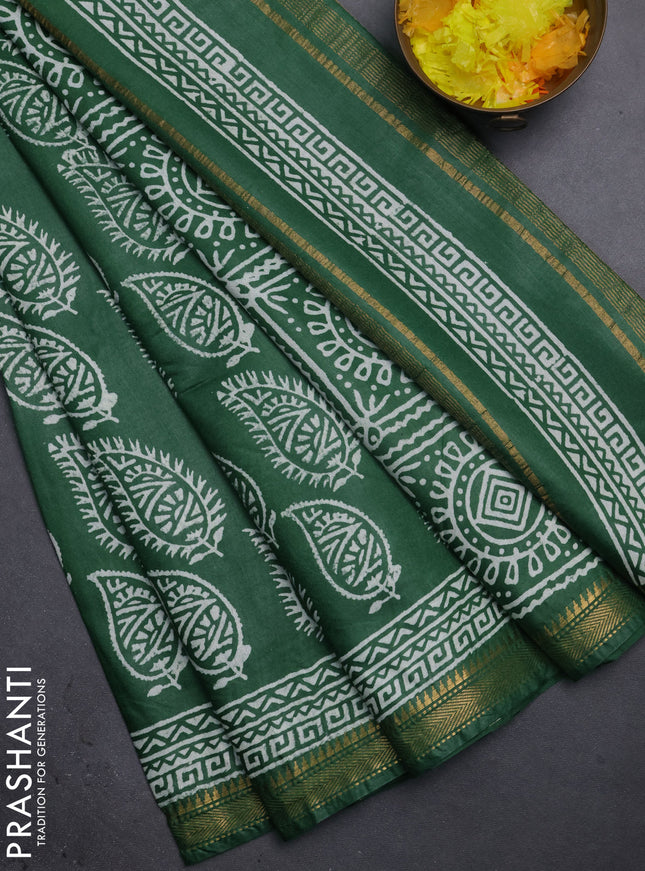 Semi bhagalpuri saree green with allover prints and zari woven border