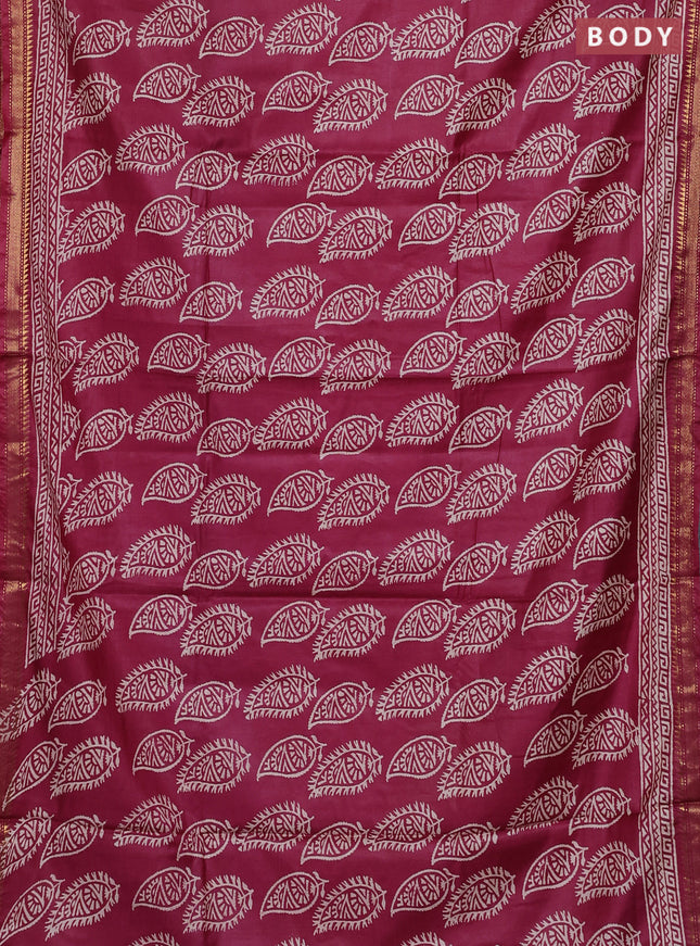 Semi bhagalpuri saree maroon with allover prints and zari woven border