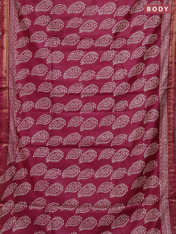 Semi bhagalpuri saree maroon with allover prints and zari woven border