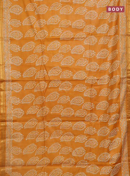 Semi bhagalpuri saree mustard yellow with allover prints and zari woven border