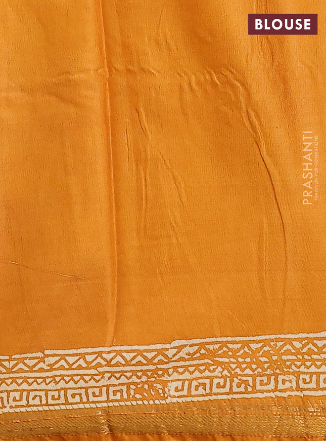 Semi bhagalpuri saree mustard yellow with allover prints and zari woven border