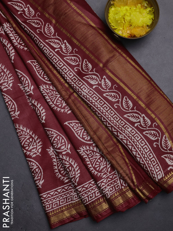 Semi bhagalpuri saree maroon with allover prints and zari woven border
