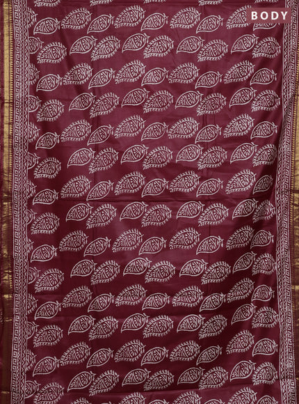 Semi bhagalpuri saree maroon with allover prints and zari woven border
