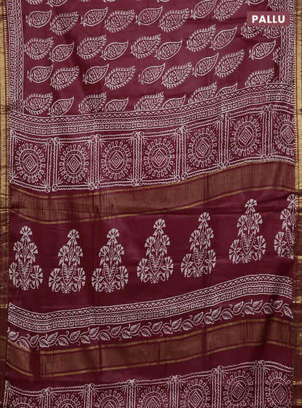 Semi bhagalpuri saree maroon with allover prints and zari woven border