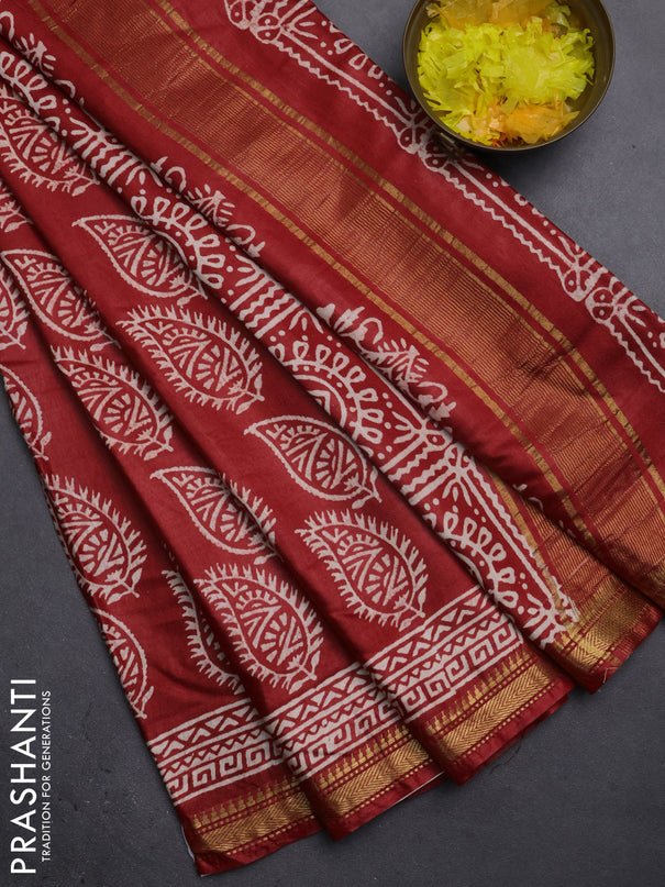 Semi bhagalpuri saree red with allover prints and zari woven border
